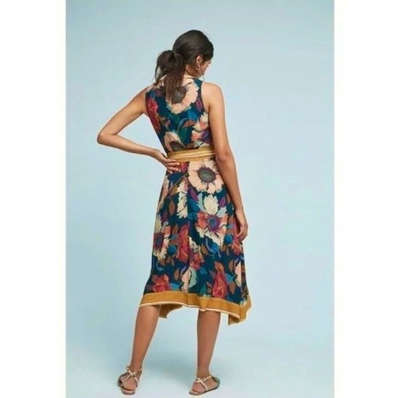 Anthropologie MAEVE Botanica Floral Dress Handkerchief Hem Faux Wrap Size 2 - Picture 9 of 16